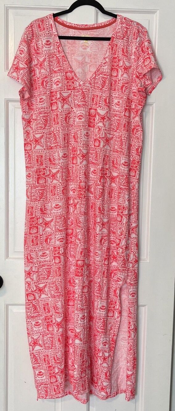 Lilly Pulitzer Maxi Dress XL Etta Pink White Seaside Harbour Preppy Resort